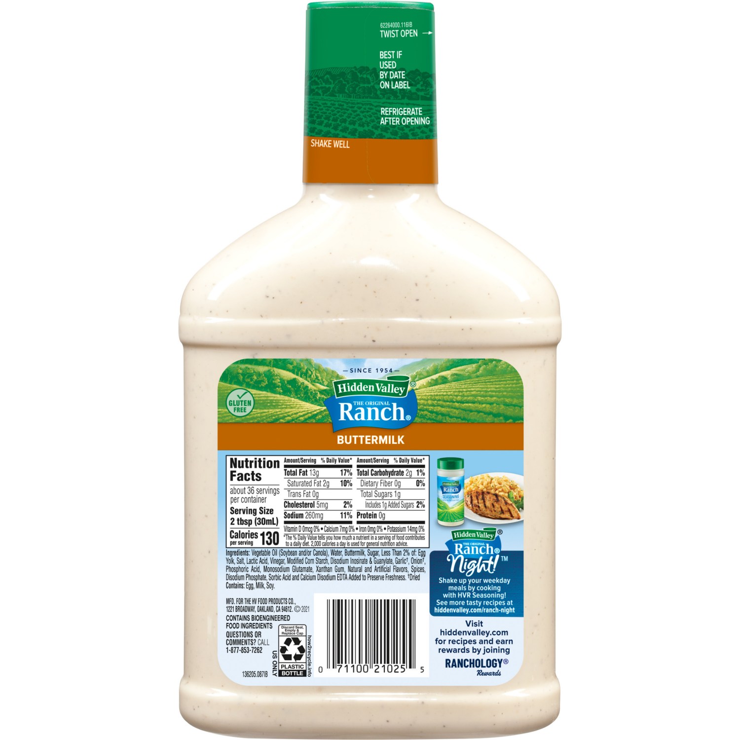 slide 2 of 8, Hidden Valley Buttermilk Ranch Salad Dressing & Topping, Gluten Free - 36 Ounce Bottle, 36 oz
