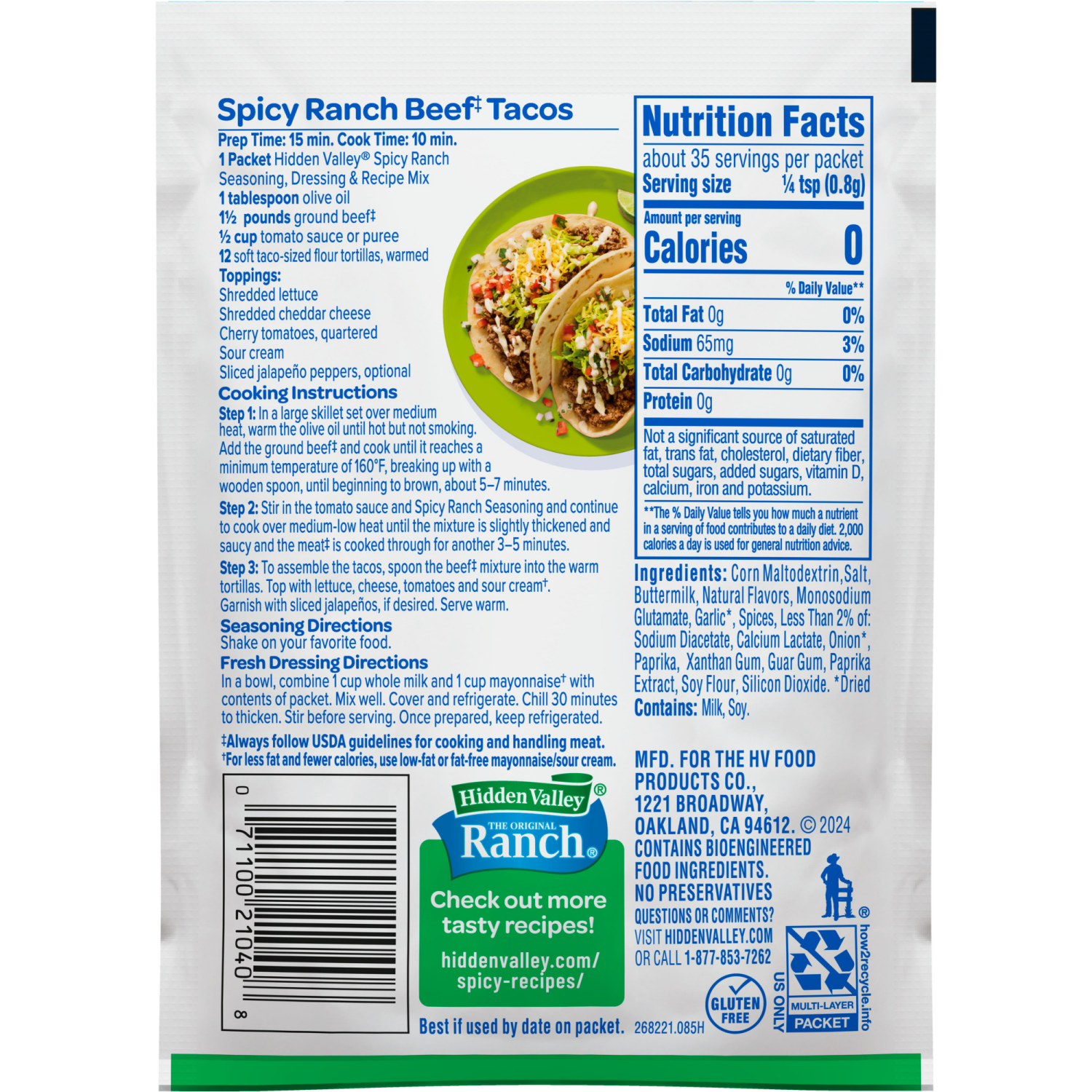 slide 2 of 8, Hidden Valley The Original Ranch Seasoning Spicy Salad Dressing & Recipe Mix 1 oz, 1 oz