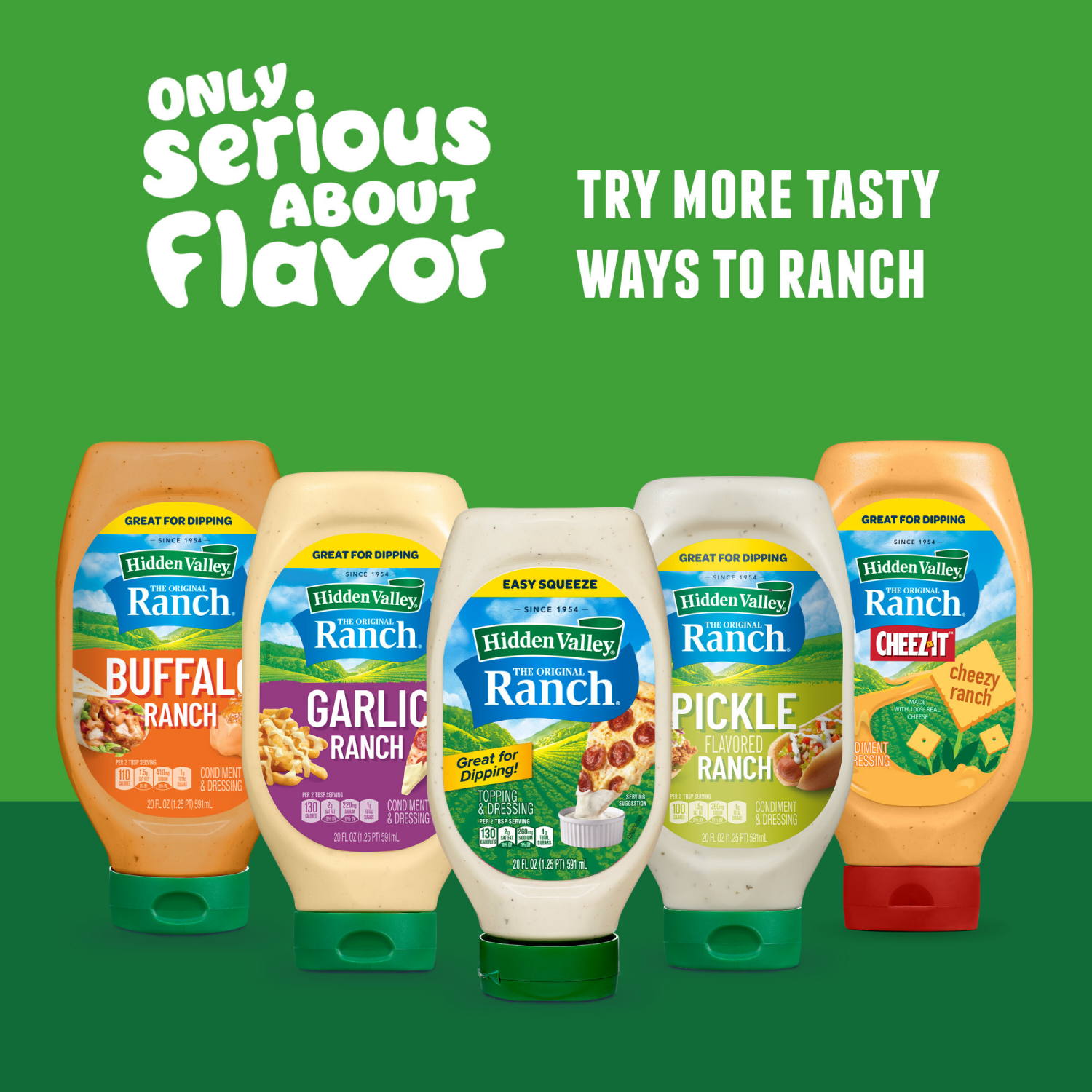 slide 8 of 8, Hidden Valley Easy Squeeze Buffalo Ranch Topping and Dressing, 20 Fluid Ounces, 20 fl oz