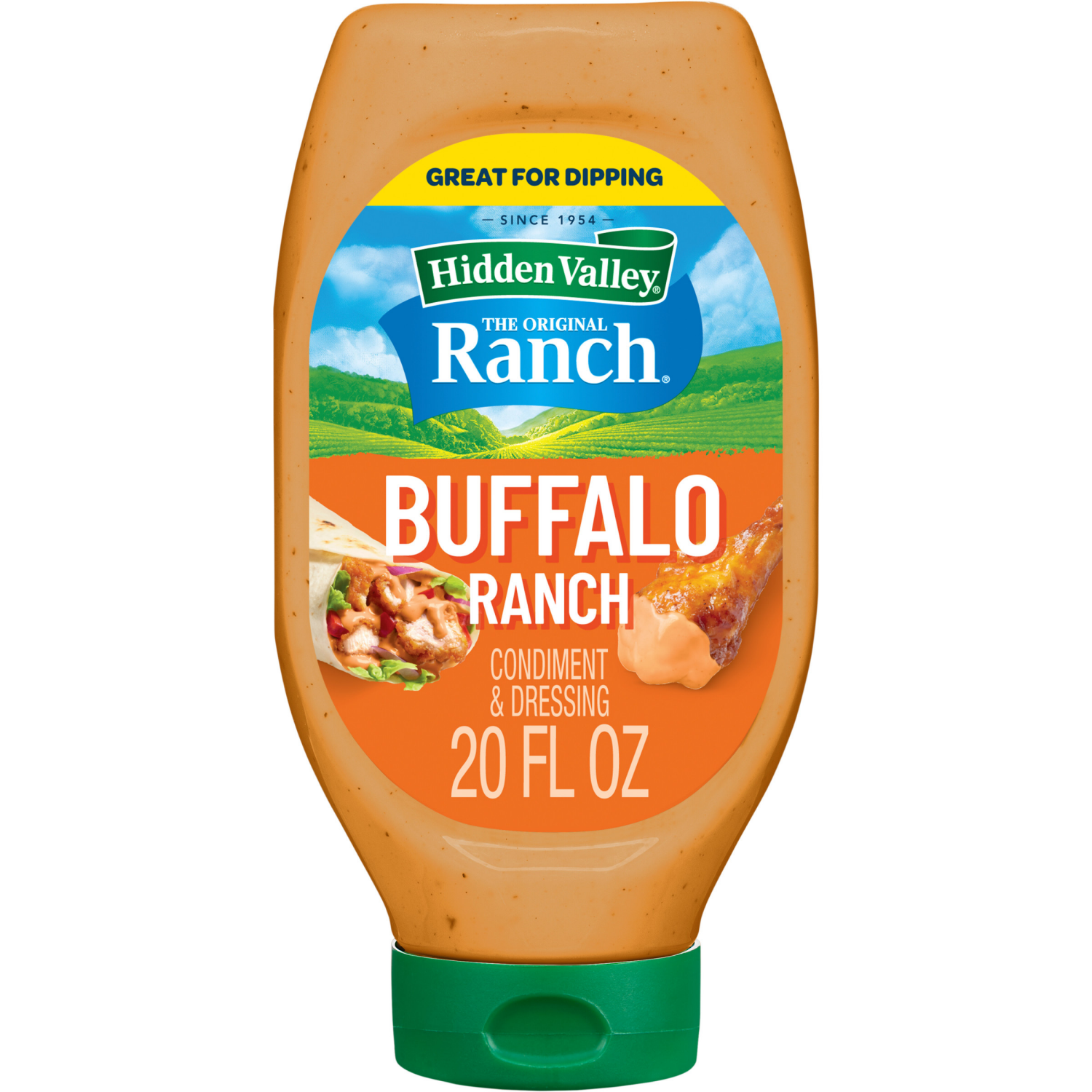 slide 1 of 8, Hidden Valley Easy Squeeze Buffalo Ranch Topping and Dressing, 20 Fluid Ounces, 20 fl oz