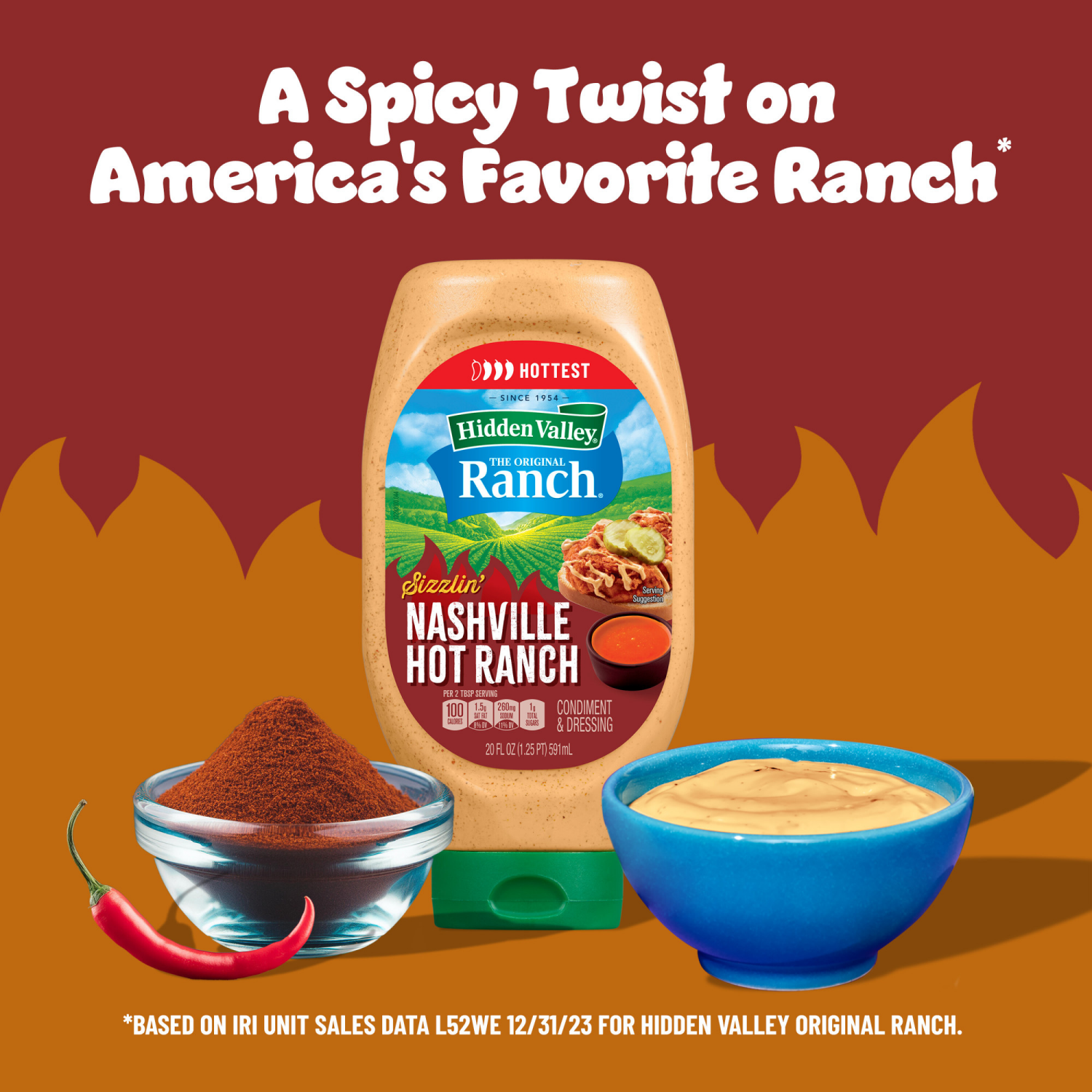 slide 7 of 8, Hidden Valley Sizzlin Nashville Hot Ranch Condiment and Dressing, 20 fl oz