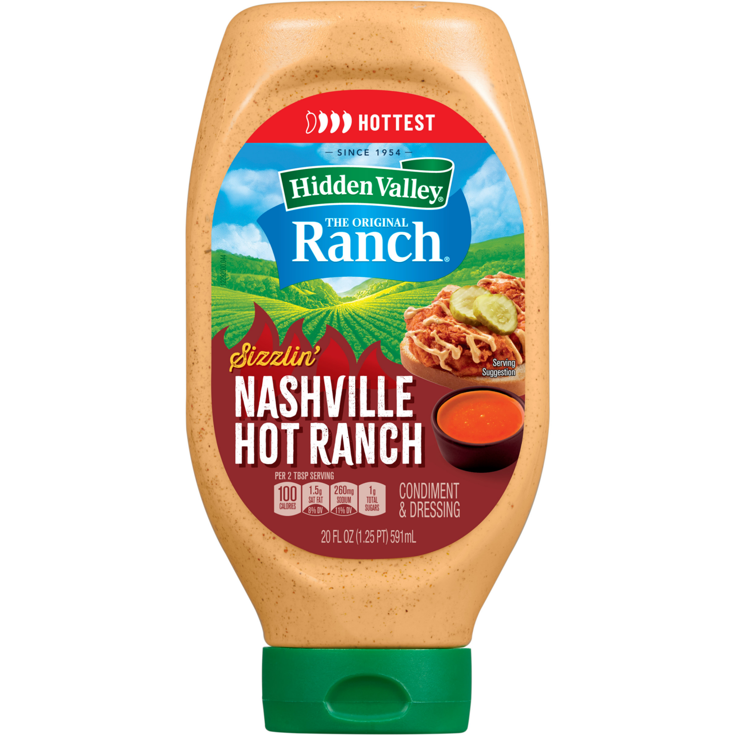slide 1 of 8, Hidden Valley Sizzlin Nashville Hot Ranch Condiment and Dressing, 20 fl oz