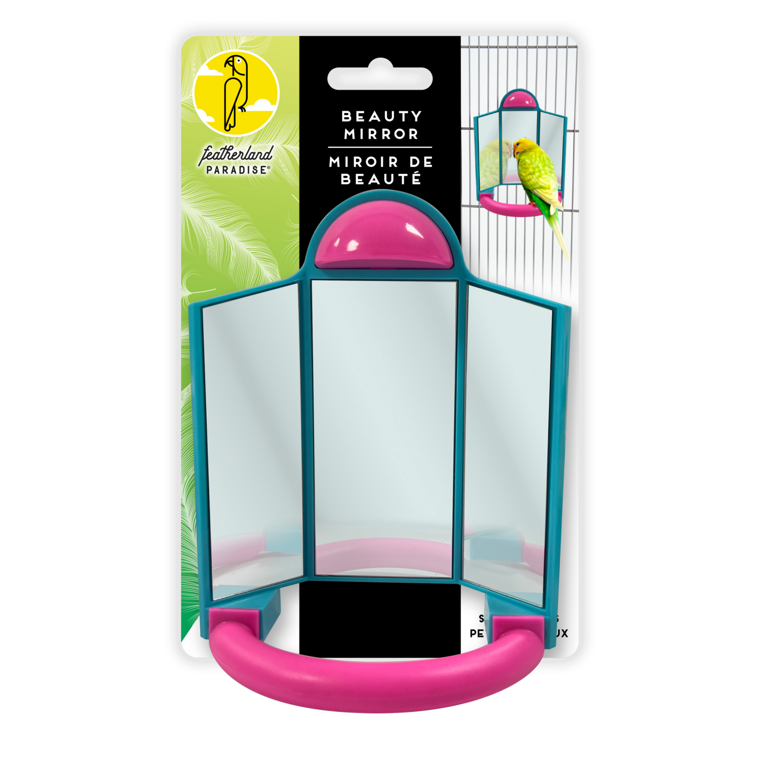 slide 1 of 3, Featherland Paradise Triple Mirror with Perch Bird Toy, 1 ct