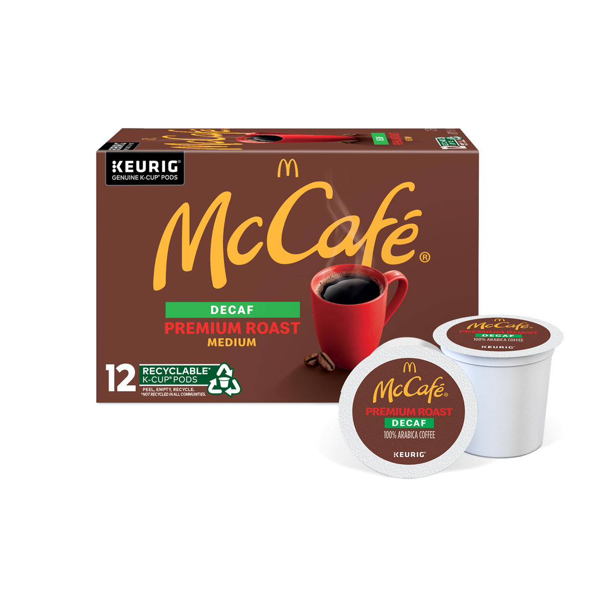 slide 1 of 5, McCafé Premium Roast Decaf Coffee, Single Serve Keurig K-Cup Pods, Decaffeinated, 12 Count, 12 ct