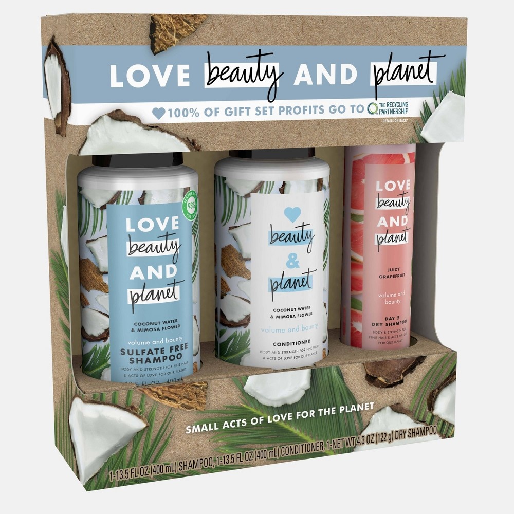 slide 2 of 7, Love Beauty And Planet Coconut Water Shampoo + Conditioner + Dry Shampoo Gift Pack, 1 ct