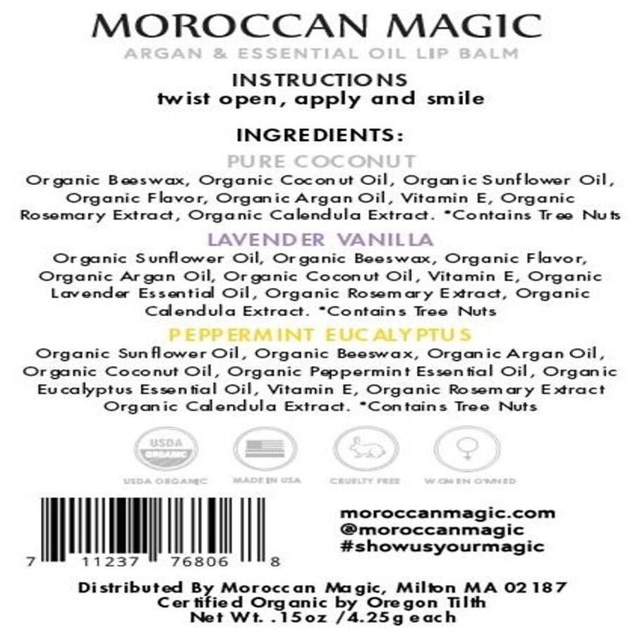 slide 2 of 2, Moroccan Magic Lip Balm Coconut, Lavender Vanilla, Peppermint Eucalyptus, 3 ct; 0.15 oz