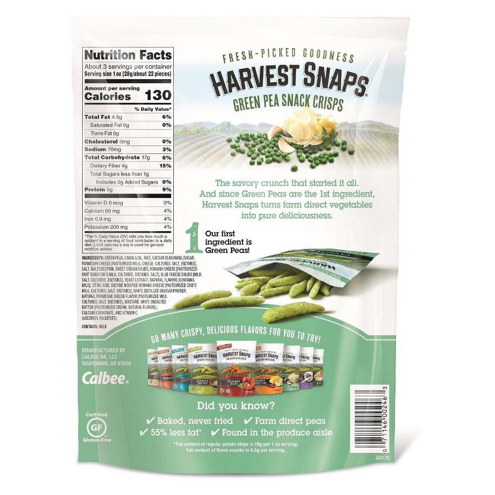 slide 3 of 3, Harvest Snaps Caesar Green Pea Crisps, 3.3 oz