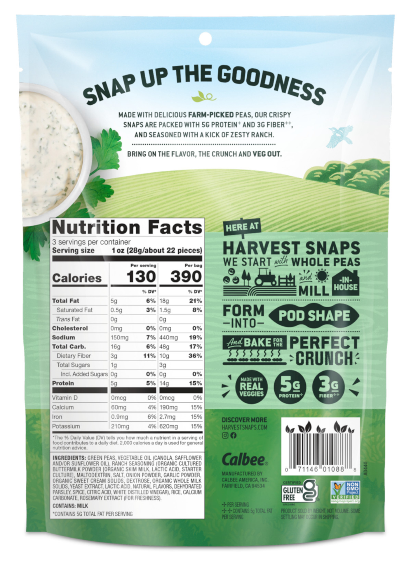 slide 2 of 2, Calbee Harvest Snaps Zesty Ranch, 3 oz