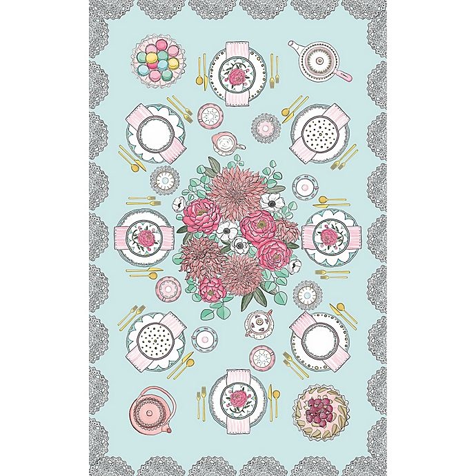 slide 1 of 8, Tinseltot Tea Party Rug Topper - Mint, 4 ft x 6 ft