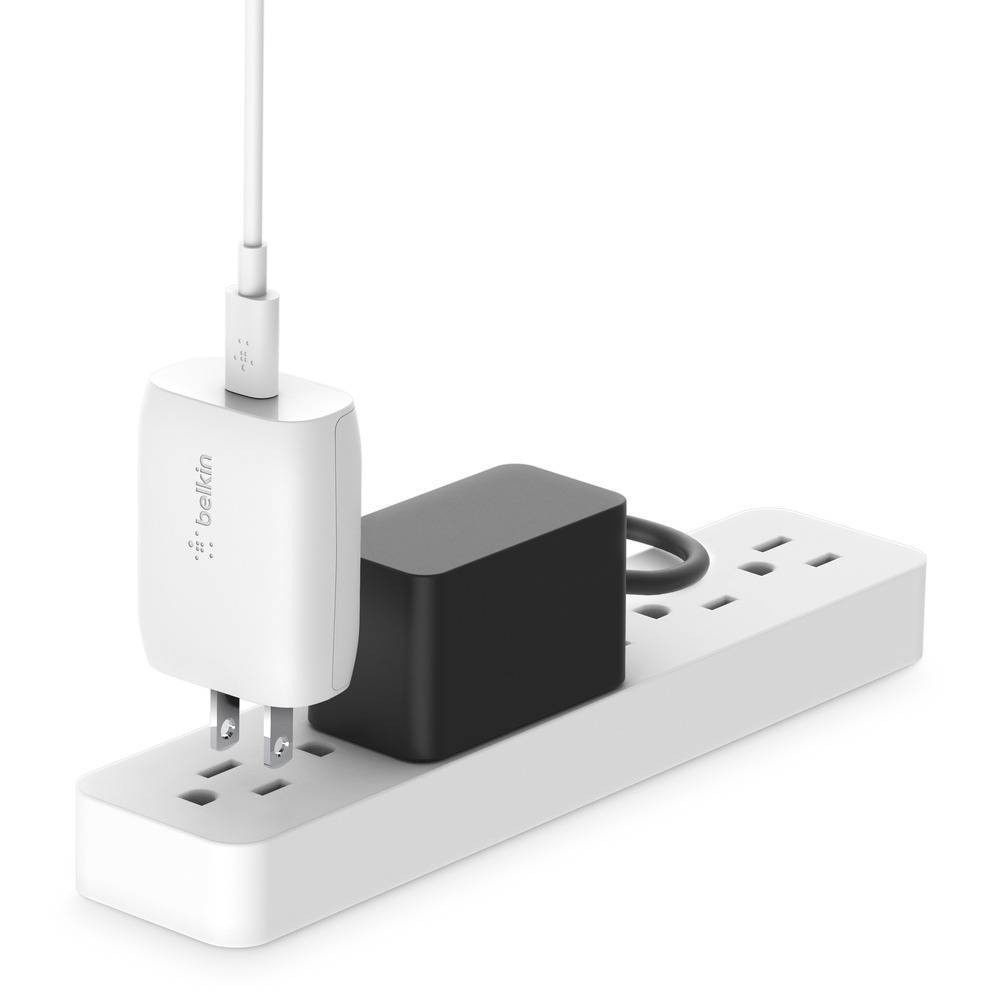 slide 5 of 5, Belkin 2-Port 18W USB-C & 12W USB-A Wall Charger, Lightning to USB-C Cable - White, 4 in