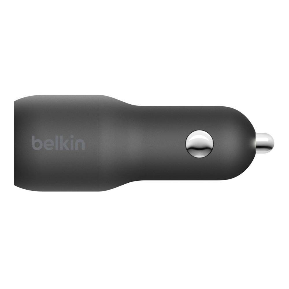 slide 5 of 5, Belkin 2-Port 18W USB-C & 12W USB-A Car Charger, Lightning to USB-C Cable - Black, 4 in