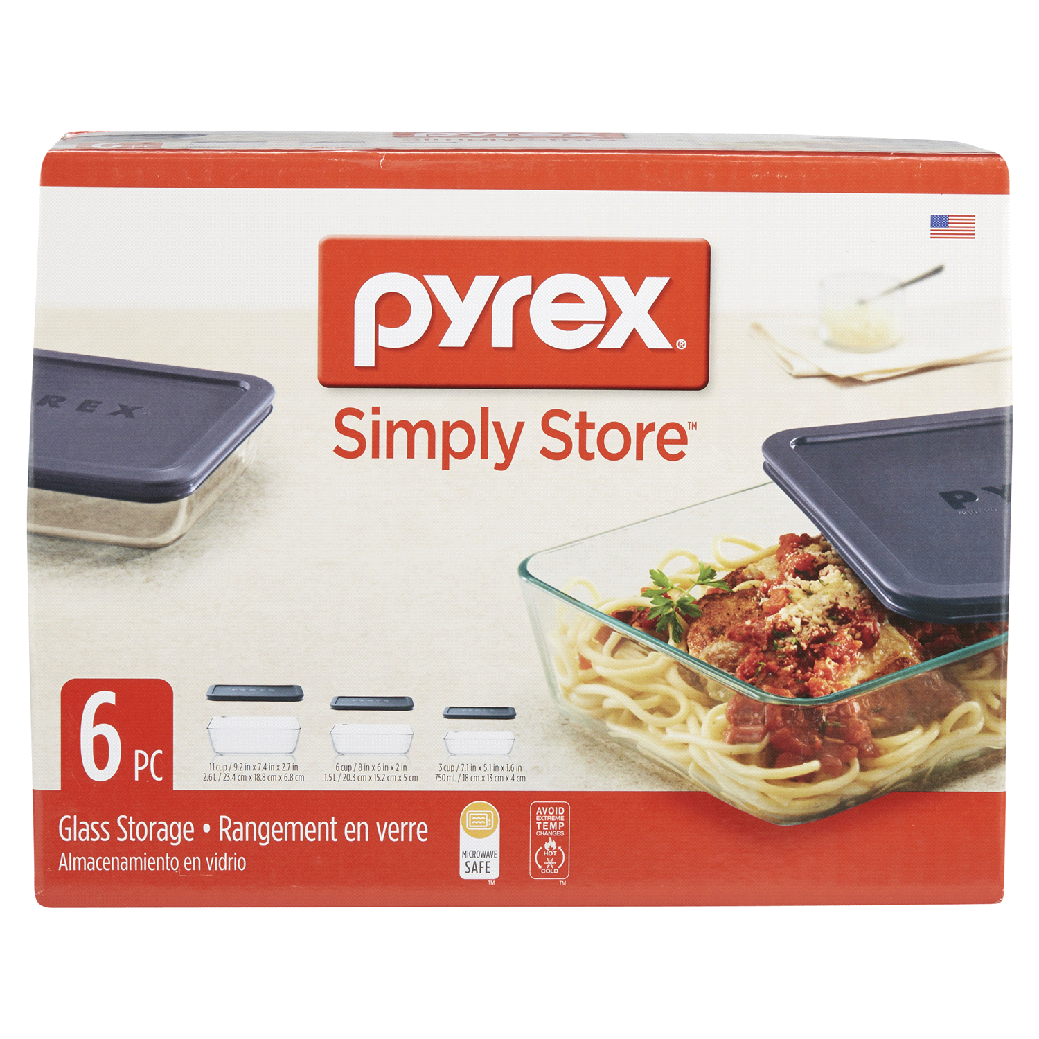 slide 1 of 8, Pyrex Simply Store Rectangular Set, 6 ct