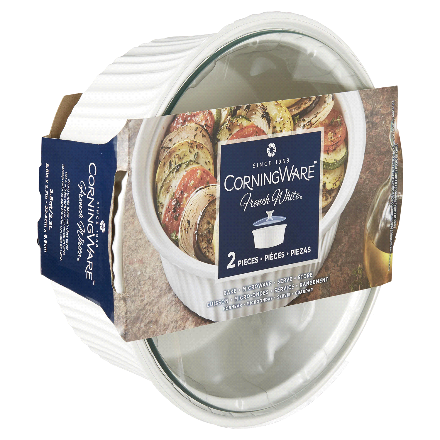 slide 4 of 5, Corningware French White Round Casserole w/ Glass Lid, 2.5 qt