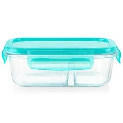 Pyrex® Mealbox 2.3-Cup Divided Glass Food Storage Container With Turquoise Lid