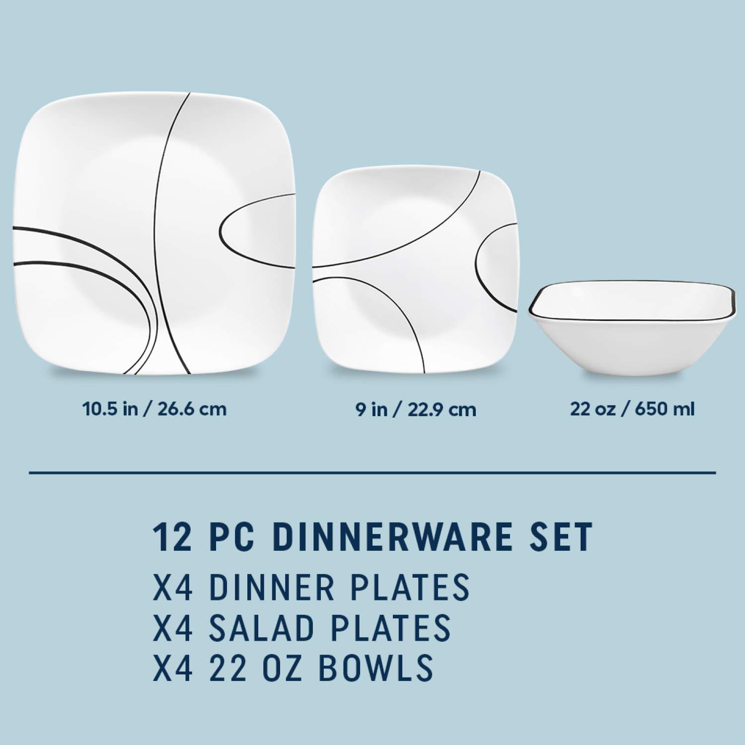 slide 3 of 4, Corelle Simple Lines 12-pcDinnerware Set, Service for 4, 1 ct