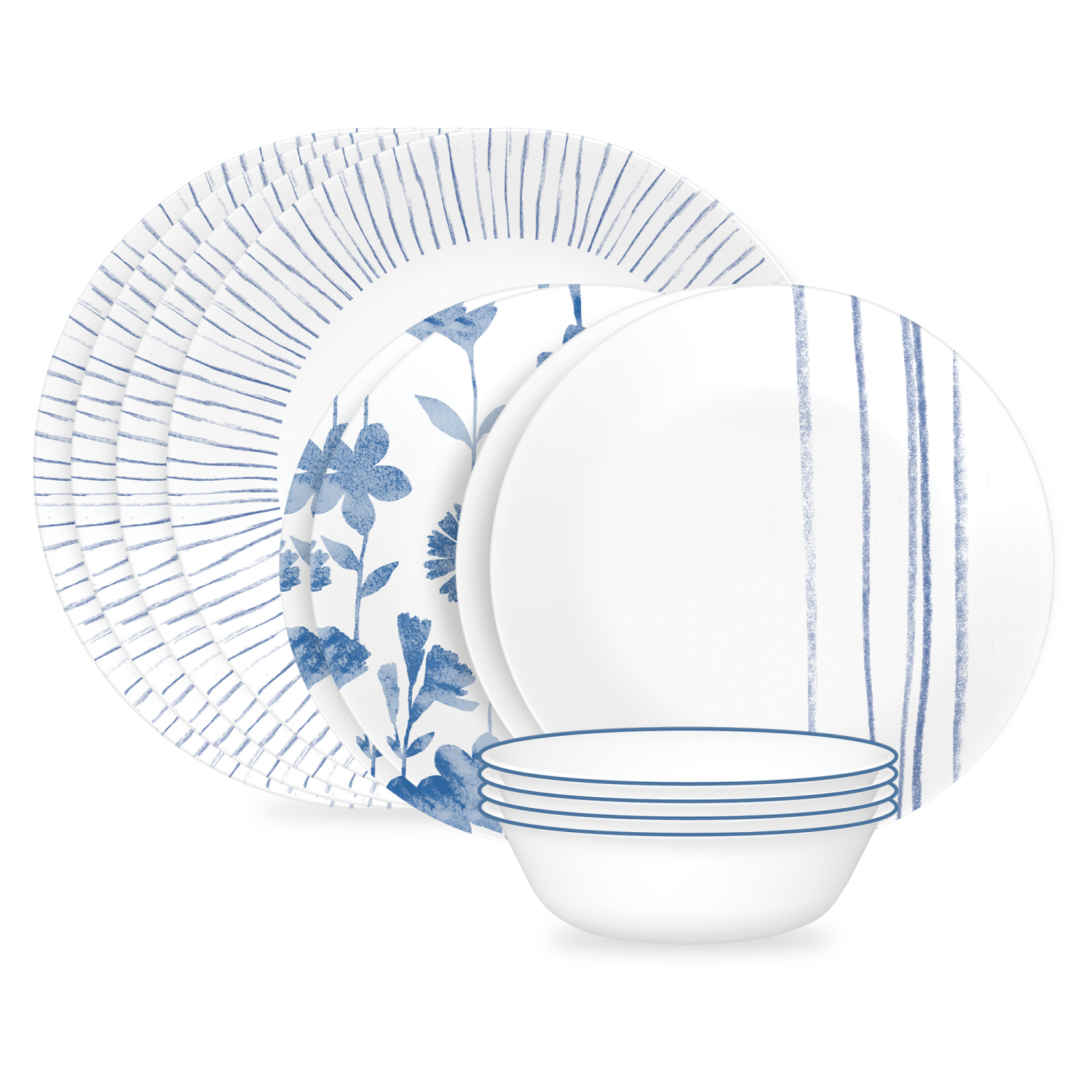 slide 1 of 1, Corelle Botanical Stripes 12-pc Dinnerware Set, Service for 4, 1 ct