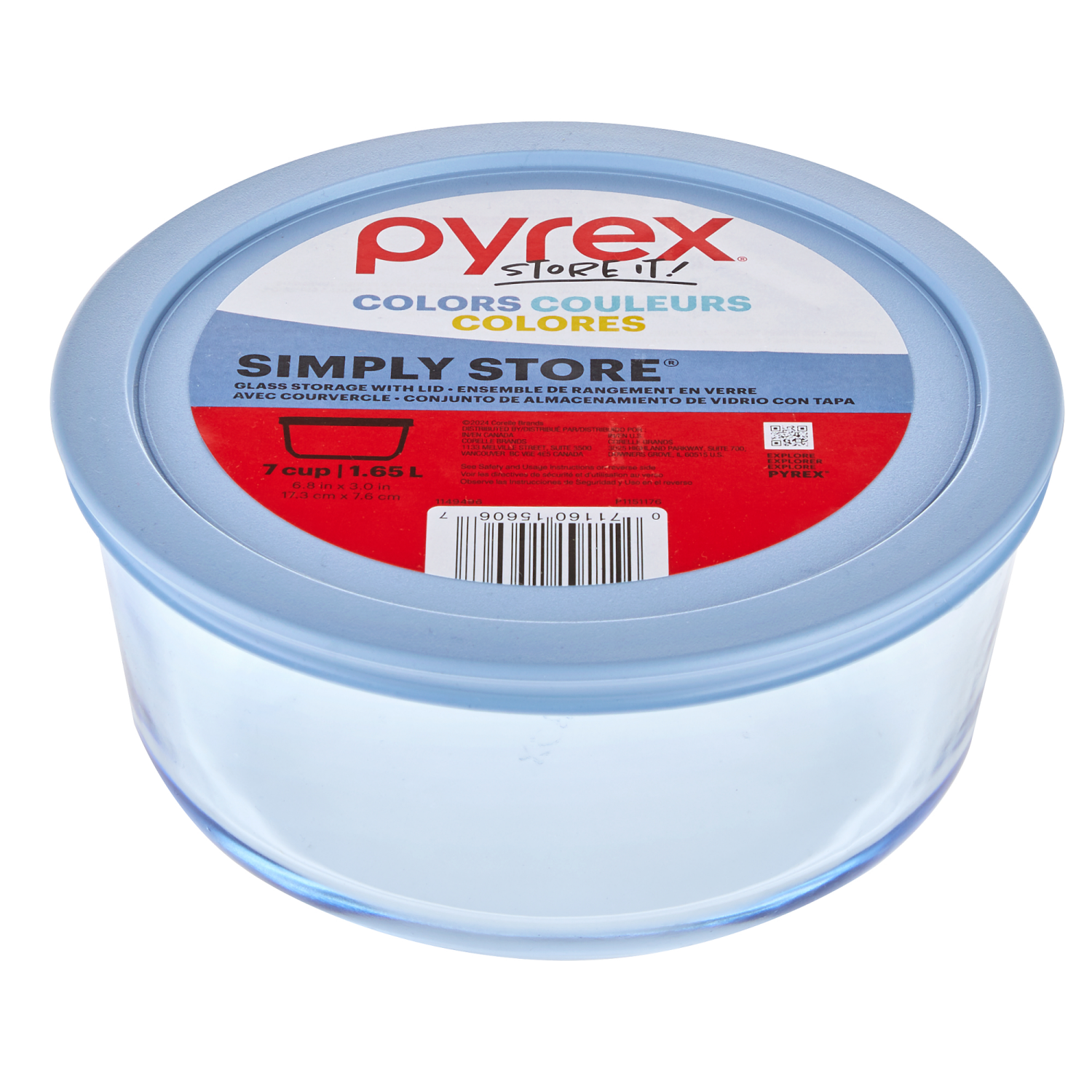 slide 3 of 3, Pyrex Simply Store Colors Tinted 7 Cup Round, Blue with Plastic Cover, 1 ct