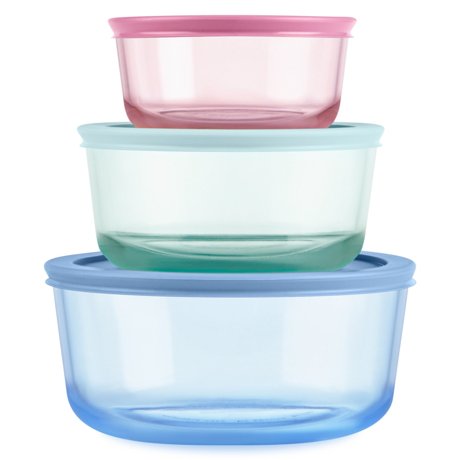 slide 1 of 1, Pyrex 6 pc Round Set - Blue, Aqua and pink, 6 ct