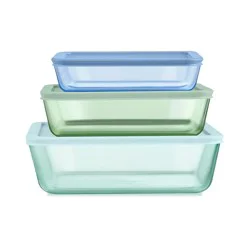 Pyrex 6 Pc Rectangle Set, Aqua, Green And Blue