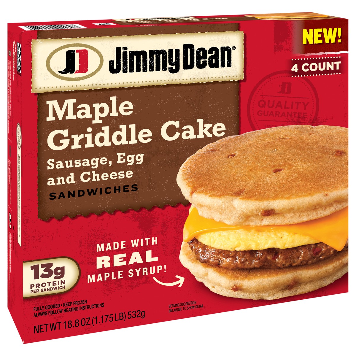 slide 7 of 9, Jimmy Dean Sausage, Egg and Cheese Maple Griddle Cake Sandwiches, 4 ct Pack, 18.8 oz Box, 4 ct