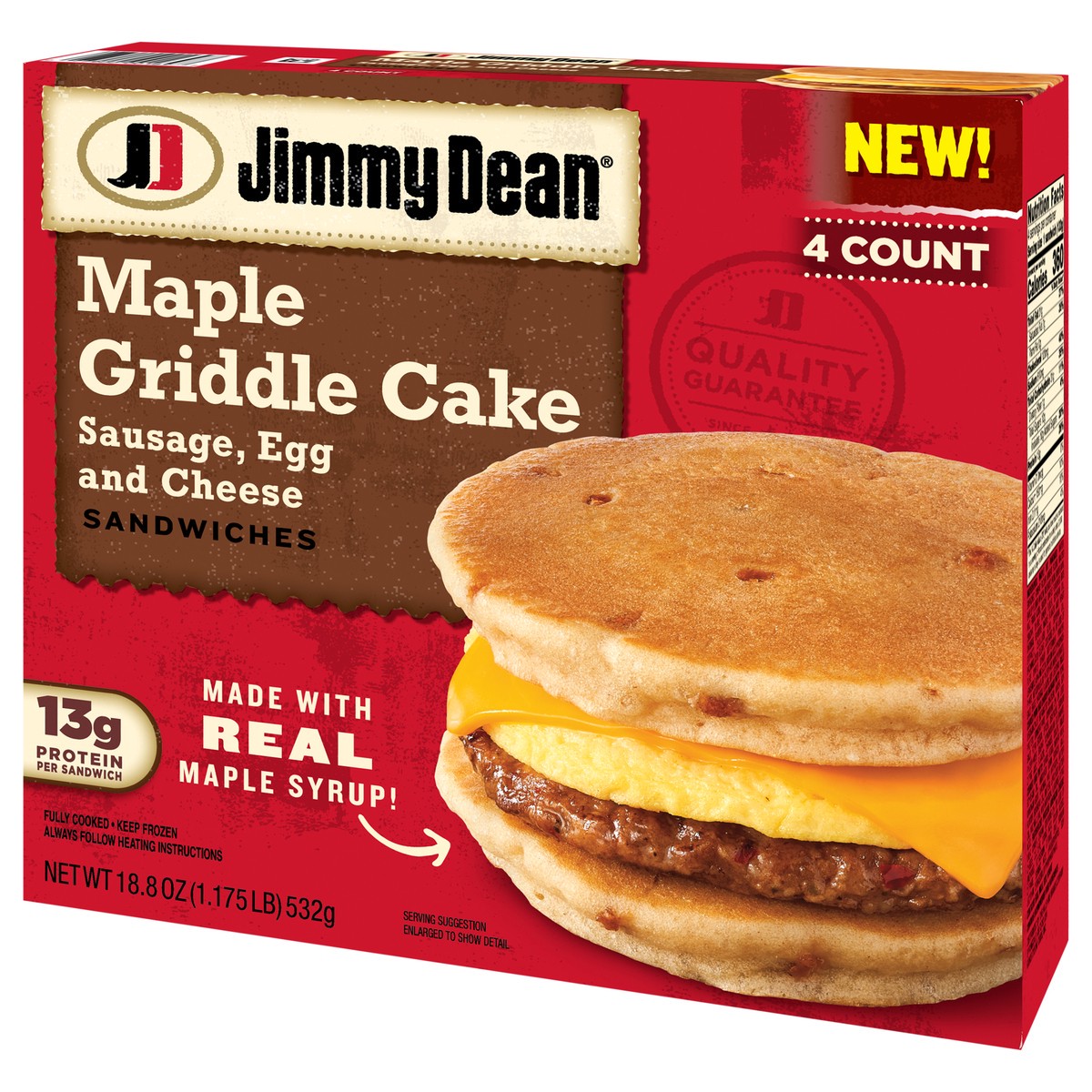 slide 6 of 9, Jimmy Dean Sausage, Egg and Cheese Maple Griddle Cake Sandwiches, 4 ct Pack, 18.8 oz Box, 4 ct