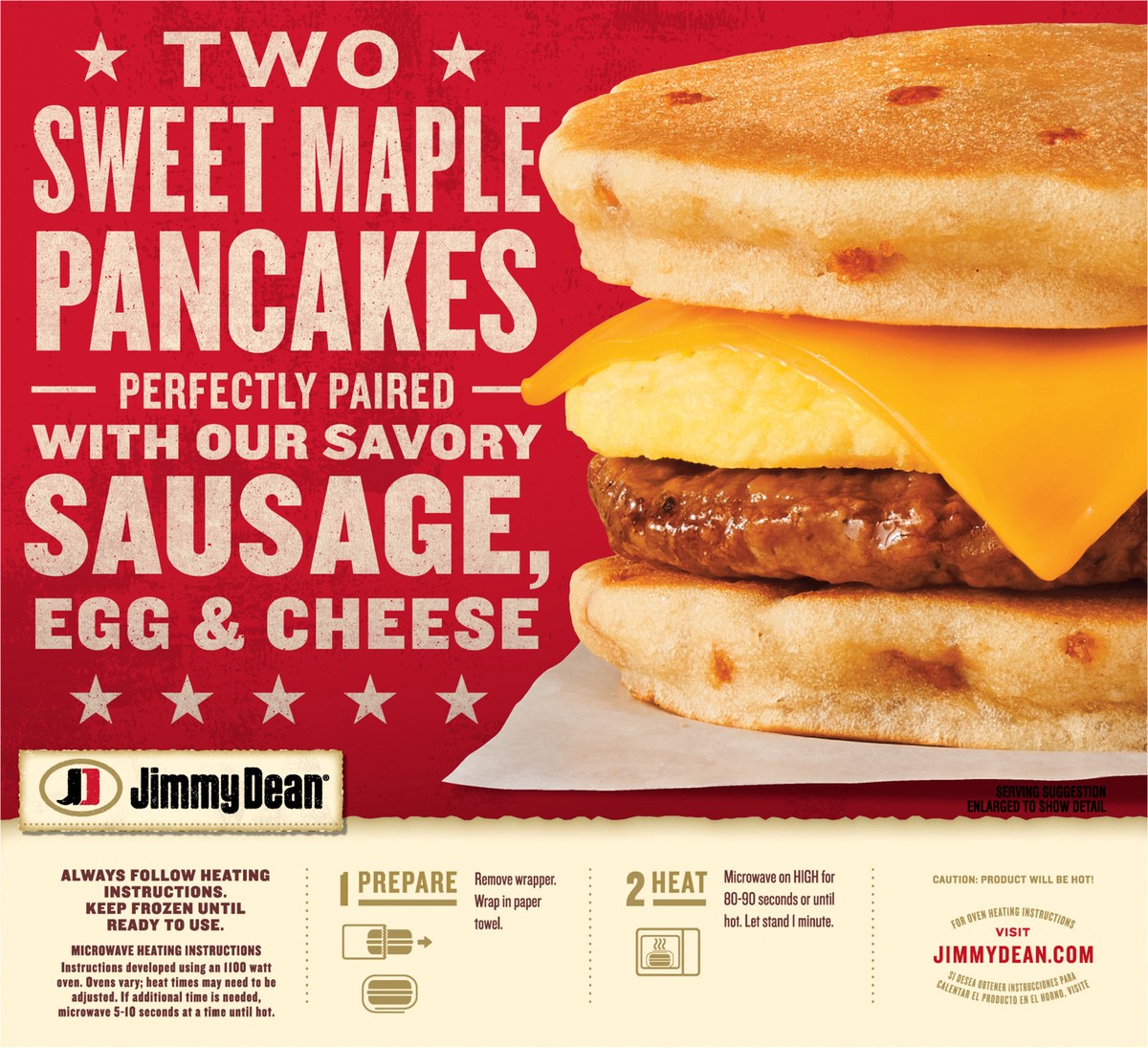 slide 2 of 9, Jimmy Dean Sausage, Egg and Cheese Maple Griddle Cake Sandwiches, 4 ct Pack, 18.8 oz Box, 4 ct