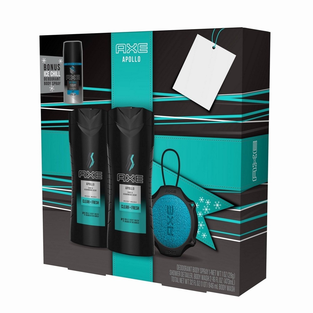 slide 4 of 7, Axe Gift Pack with Shower Tool For Grooming Apollo Various Sizes, 4 ct