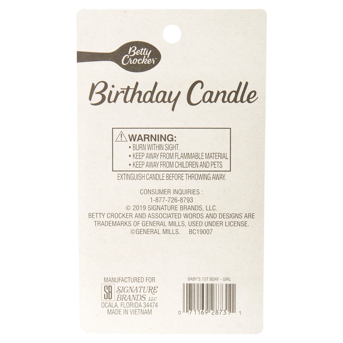 slide 2 of 2, Betty Crocker Babys 1st Numeral Candle Girl, 1 ct