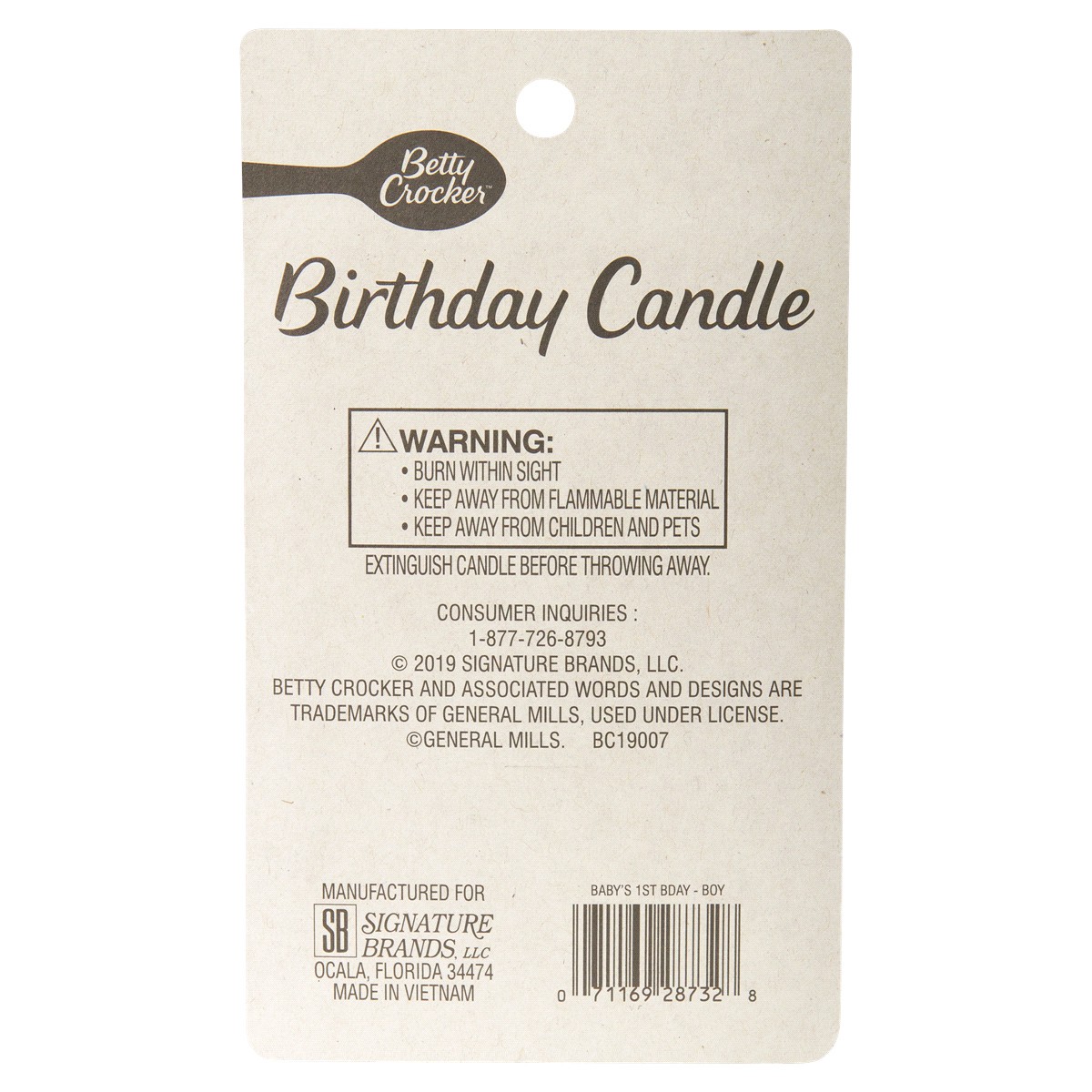 slide 2 of 2, Betty Crocker Babys 1st Numeral Candle Boy, 1 ct