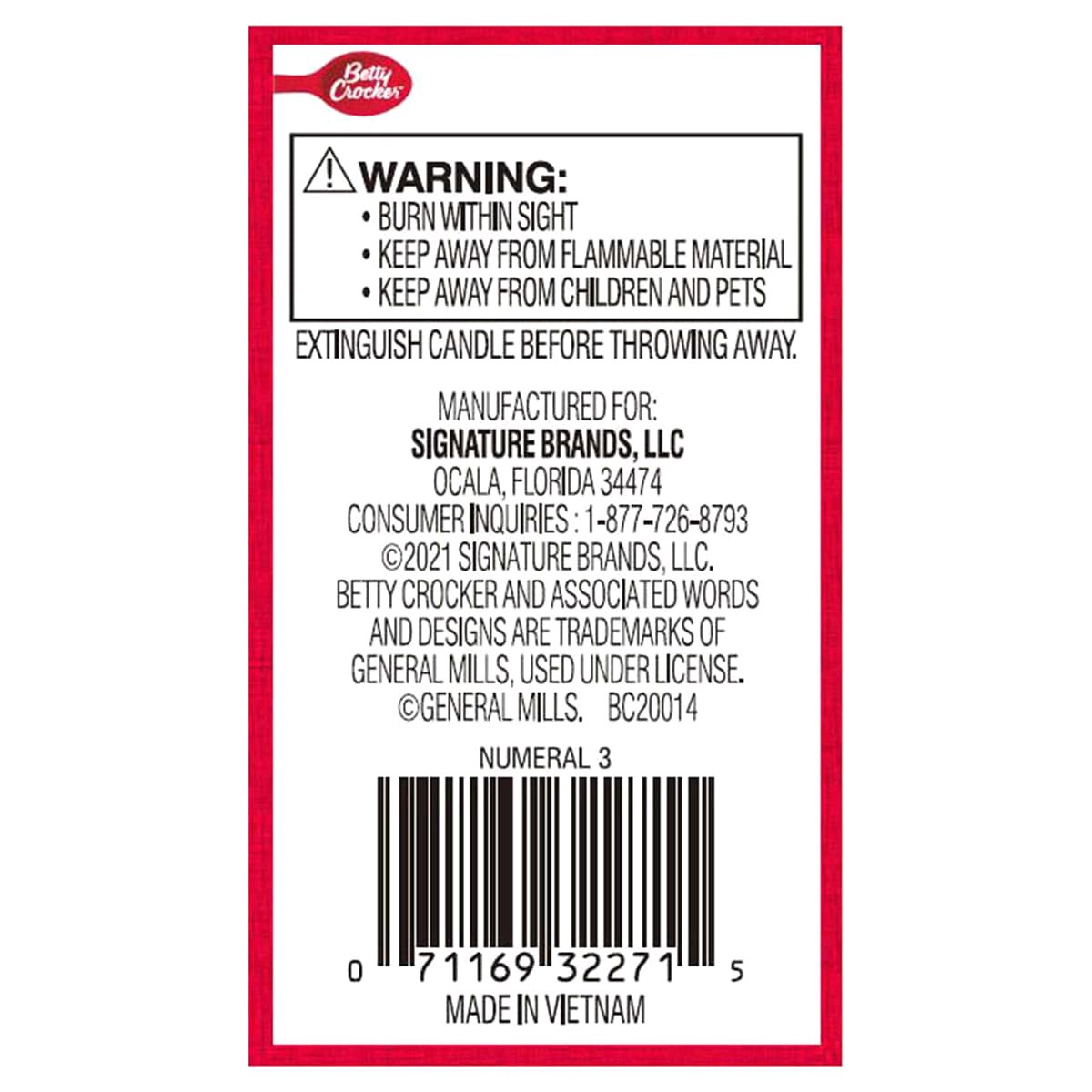 slide 2 of 2, Betty Crocker Premium Numeral Candle, 3  1 ct