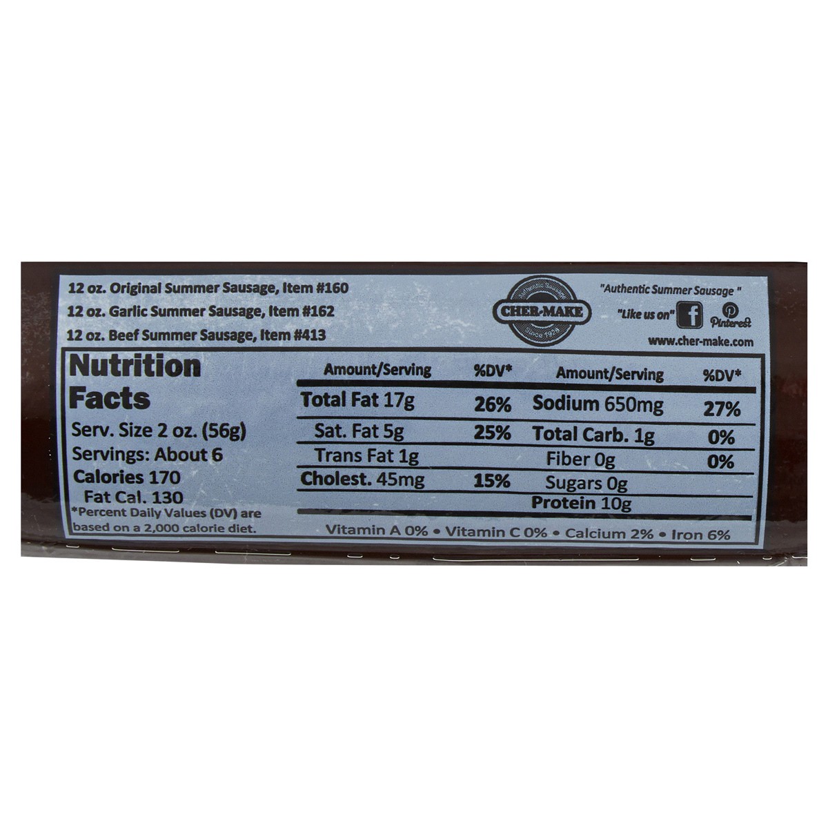 slide 2 of 2, Cher-Make Hardwood Smoked Summer Sausage, 12 oz