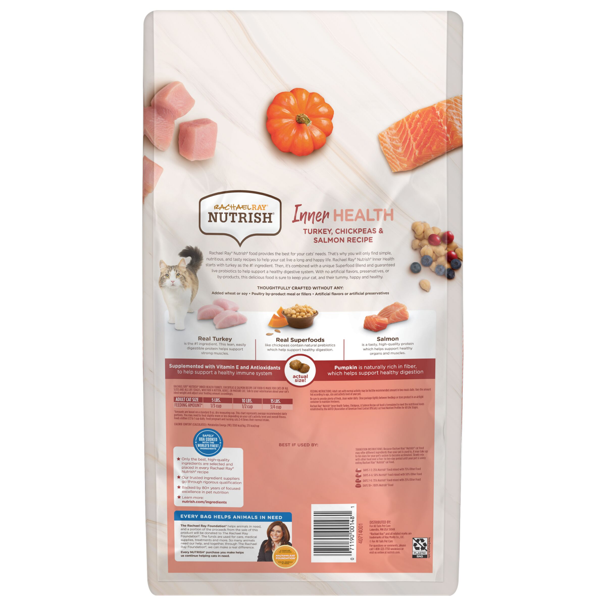 slide 5 of 29, Rachael Ray Nutrish Inner Health Turkey, Chickpeas & Salmon Recipe Dry Cat Food, 3 lb. Bag, 48 oz