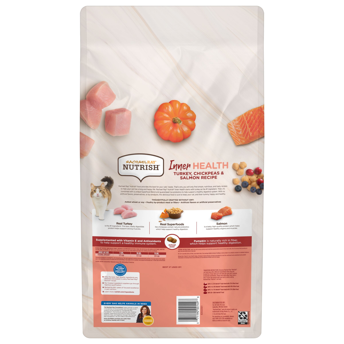 slide 8 of 21, Rachael Ray Nutrish Inner Health Turkey, Chickpeas & Salmon Recipe Dry Cat Food, 6 lb. Bag, 96 oz