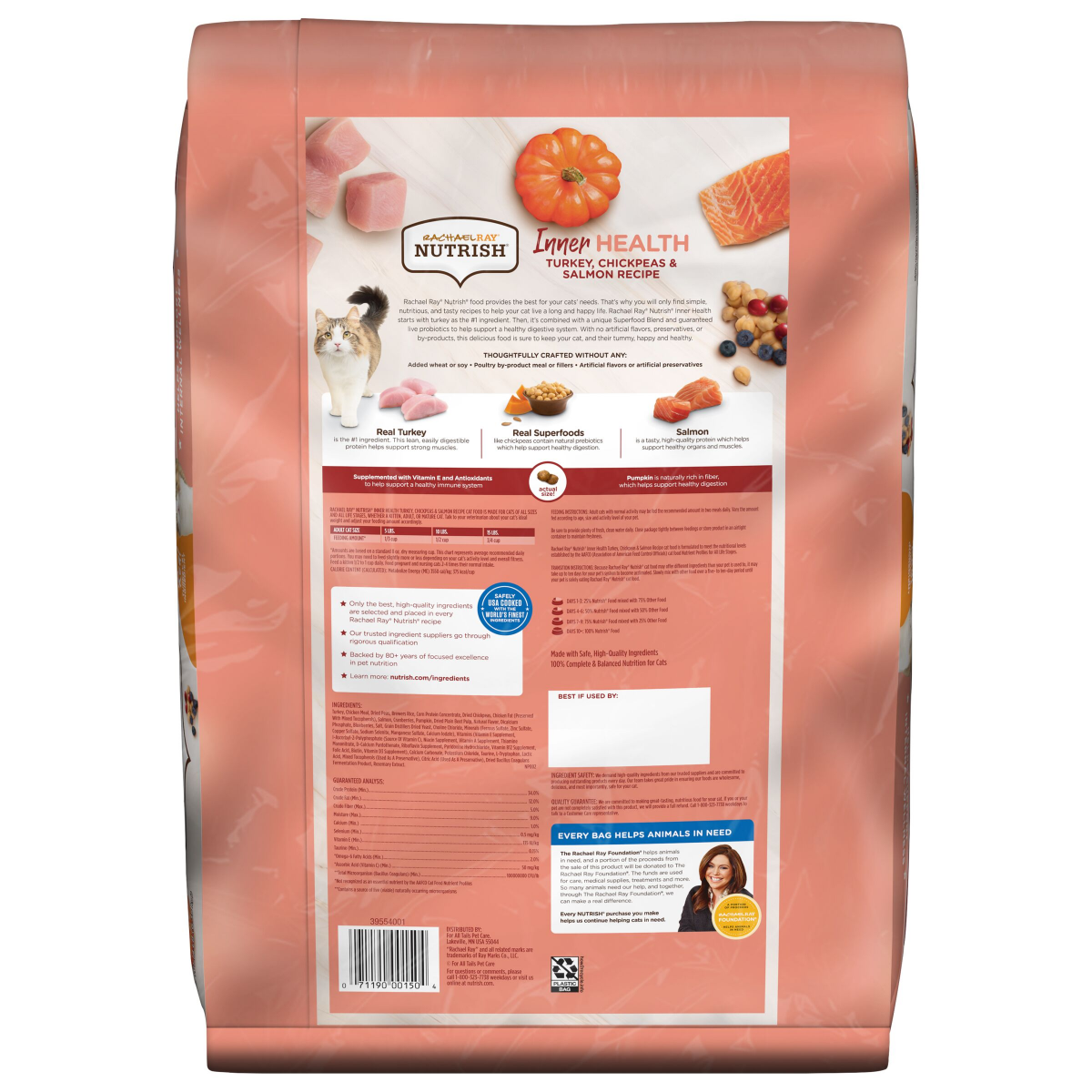 slide 5 of 29, Rachael Ray Nutrish Inner Health Turkey, Chickpeas & Salmon Recipe Dry Cat Food, 14 lb. Bag, 14 lb