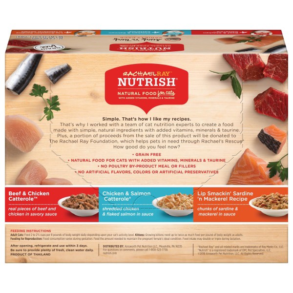 slide 8 of 21, Rachael Ray Nutrish Natural Wet Cat Food, Grain Free Surf 'n Turf Variety Pack, 2.8 oz tubs, Pack of 12, 33.6 oz