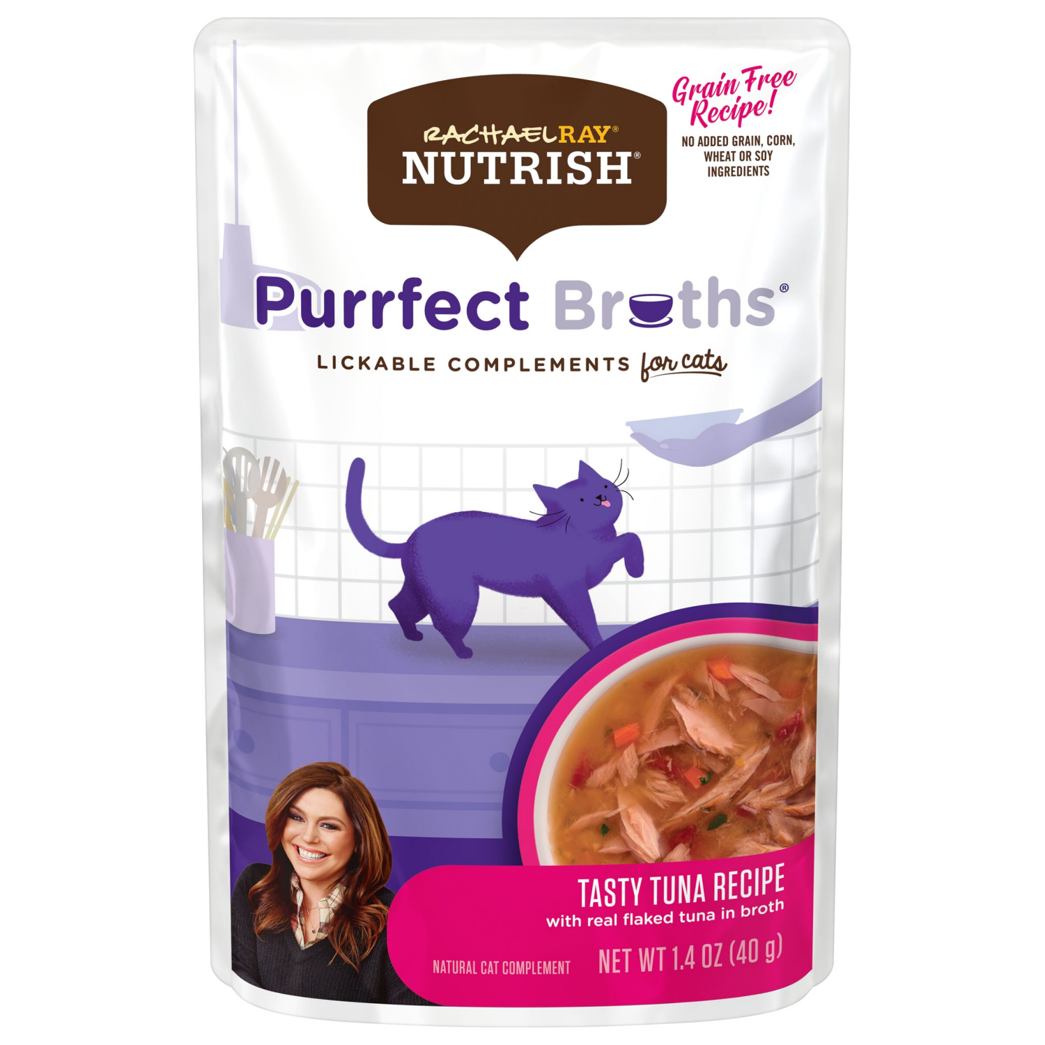 slide 1 of 5, Rachael Ray Nutrish Purrfect Broths All Natural Complement, Grain Free Tasty Tuna Recipe, 1.4 oz