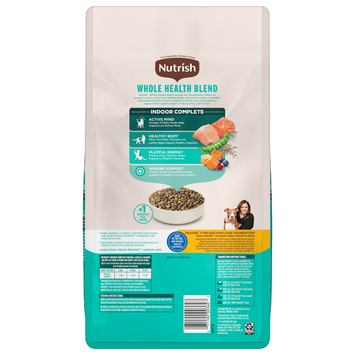 slide 2 of 8, Rachael Ray Nutrish Indoor Complete Chicken With Salmon & Lentils Dry Cat Food, 48 oz