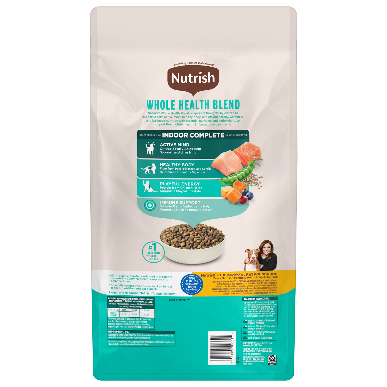 slide 2 of 8, Rachael Ray Nutrish Indoor Complete Chicken with Salmon & Lentils Dry Cat Food, 6 lb