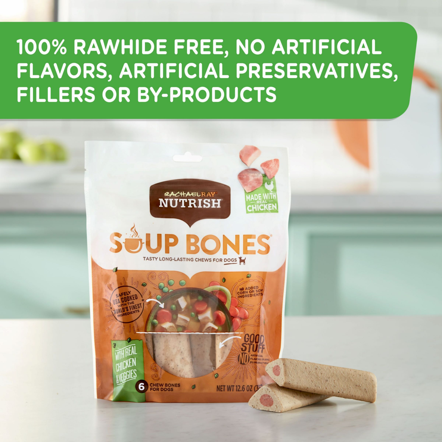 slide 5 of 8, Rachael Ray Nutrish Soup Bones Dog Chews With Real Chicken & Veggies, 12.6 Oz., 6 Count, 6 ct