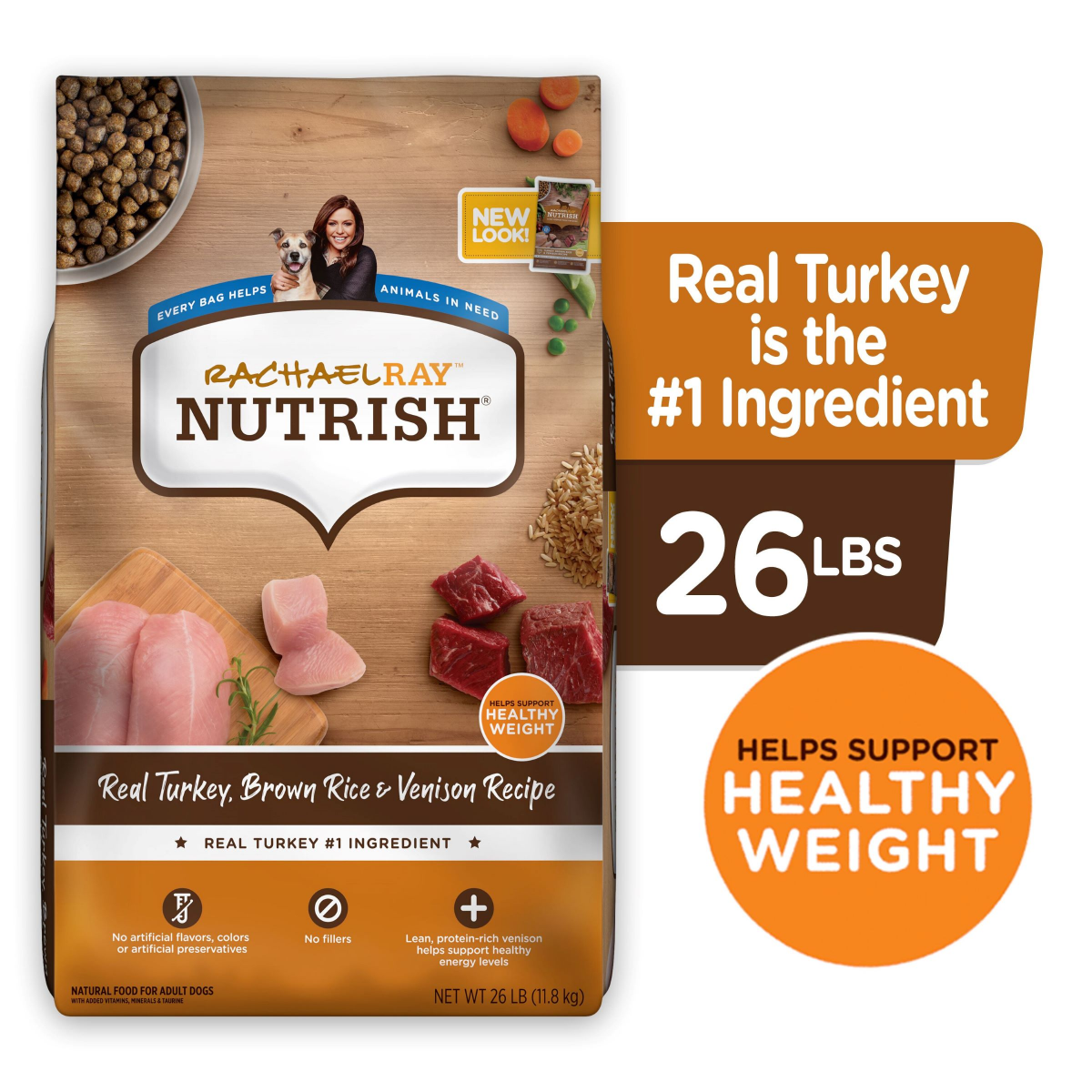 slide 1 of 29, Rachael Ray Nutrish Real Turkey, Brown Rice & Venison Recipe Dry Dog Food, 26 lb. Bag, 26 lb