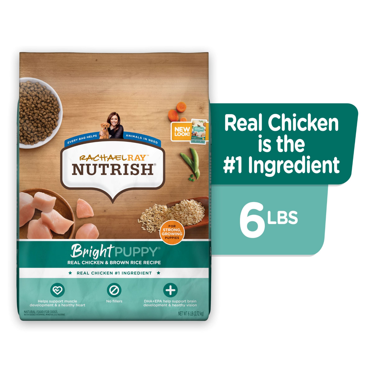 slide 1 of 21, Rachael Ray Nutrish Puppy Real Chicken & Brown Rice Recipe Whole Health Blend Dry Dog Food, 6 lb. Bag (Rachael Ray), 96 oz