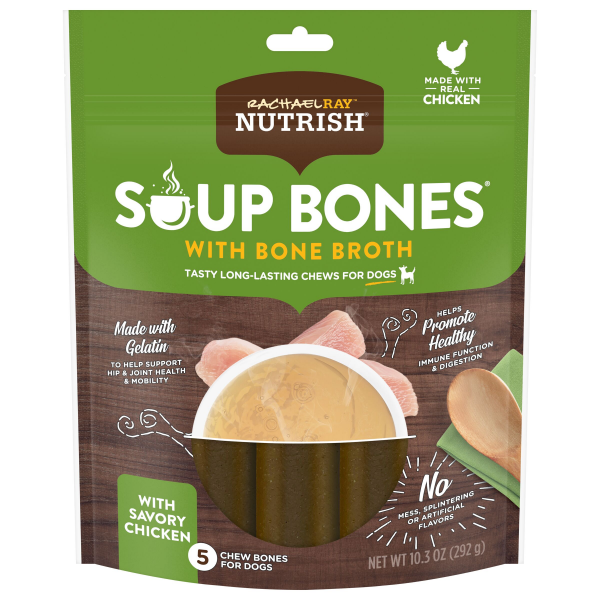 slide 12 of 21, Rachael Ray Nutrish Soup Bones With Bone Broth Dog Chews With Savory Chicken, 5 Dog Chews, 10.3 oz