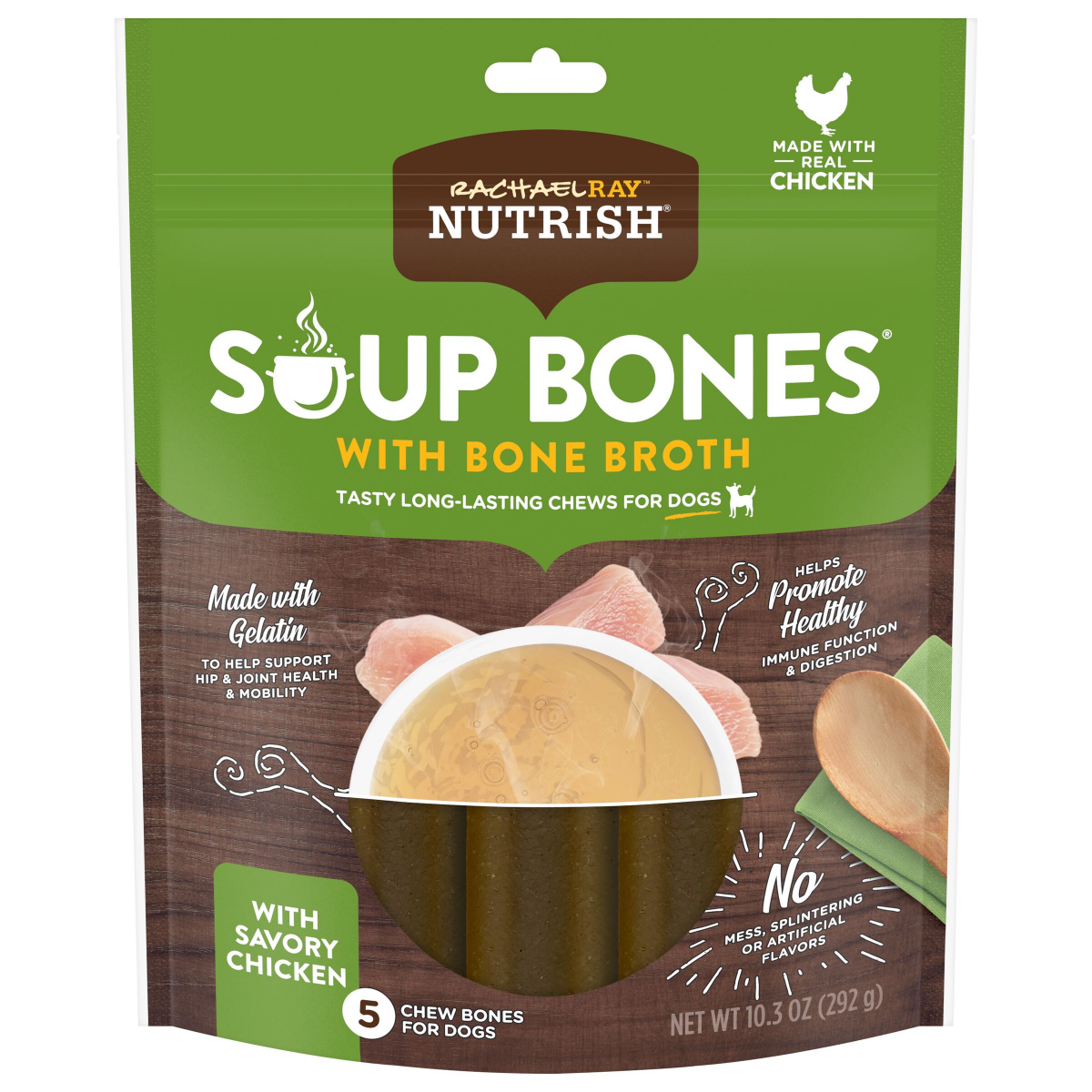 slide 13 of 21, Rachael Ray Nutrish Soup Bones With Bone Broth Dog Chews With Savory Chicken, 5 Dog Chews, 10.3 oz