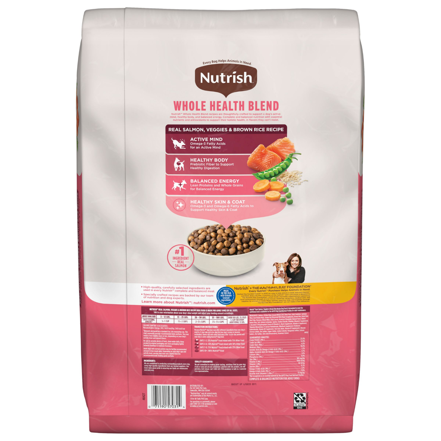 slide 2 of 8, Rachael Ray Nutrish Gentle Digestion Real Salmon, Veggies & Brown Rice Recipe Dry Dog Food, 13 lb. Bag, 208 oz