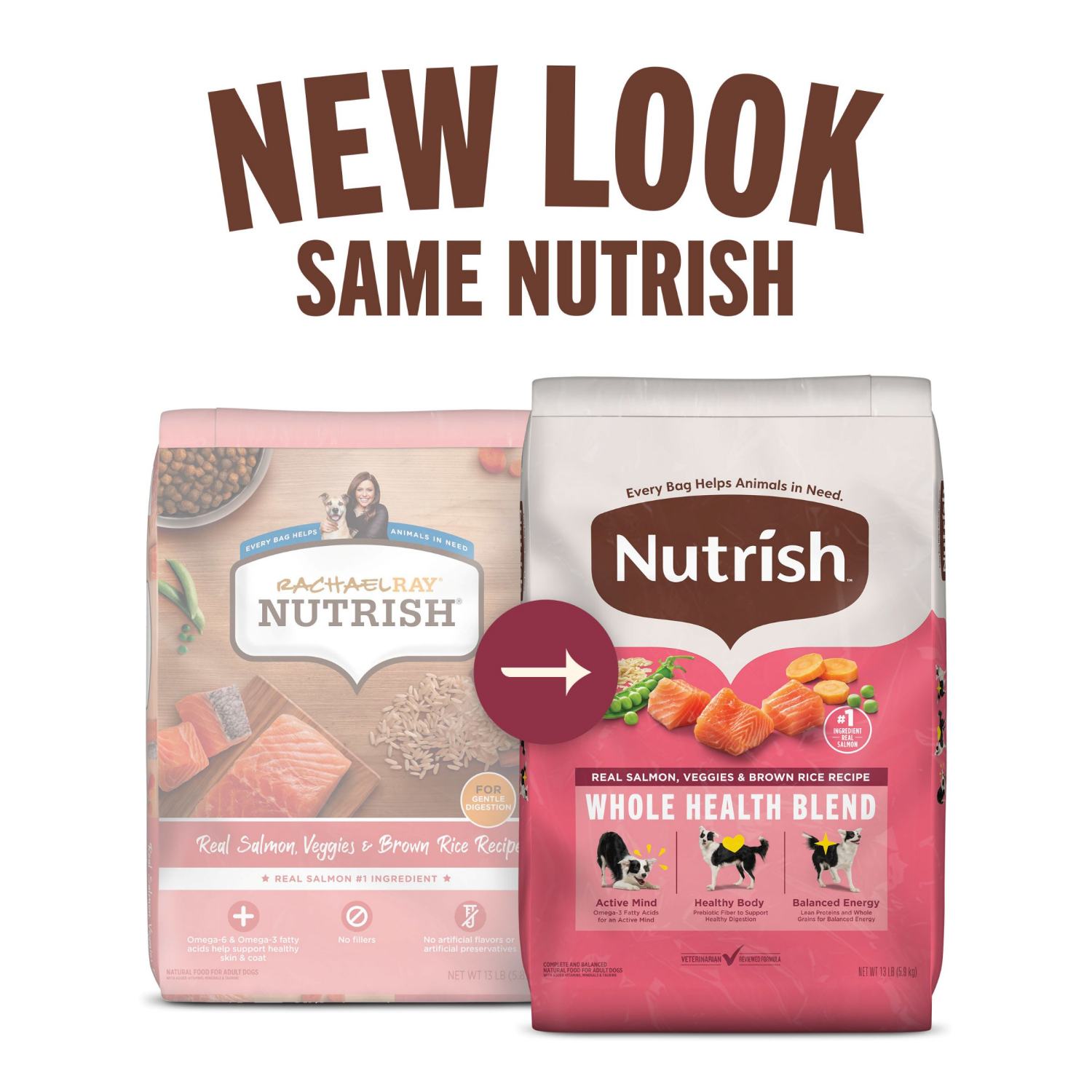 slide 6 of 8, Rachael Ray Nutrish Gentle Digestion Real Salmon, Veggies & Brown Rice Recipe Dry Dog Food, 13 lb. Bag, 208 oz