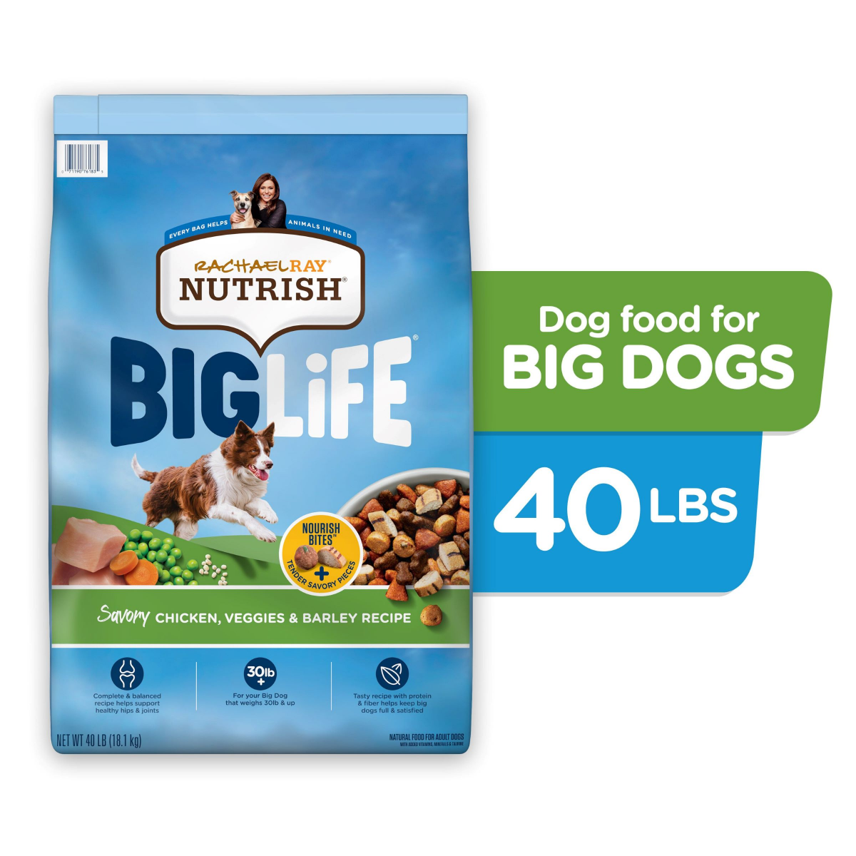 slide 1 of 29, Rachael Ray Nutrish Big Life Savory Chicken, Veggies & Barley Recipe Dry Dog Food, 40 lb. Bag, 640 oz