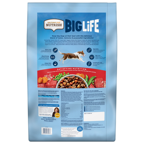 slide 4 of 29, Rachael Ray Nutrish Big Life Hearty Beef, Veggies & Brown Rice Recipe Dry Dog Food, 40 lb. Bag, 640 oz