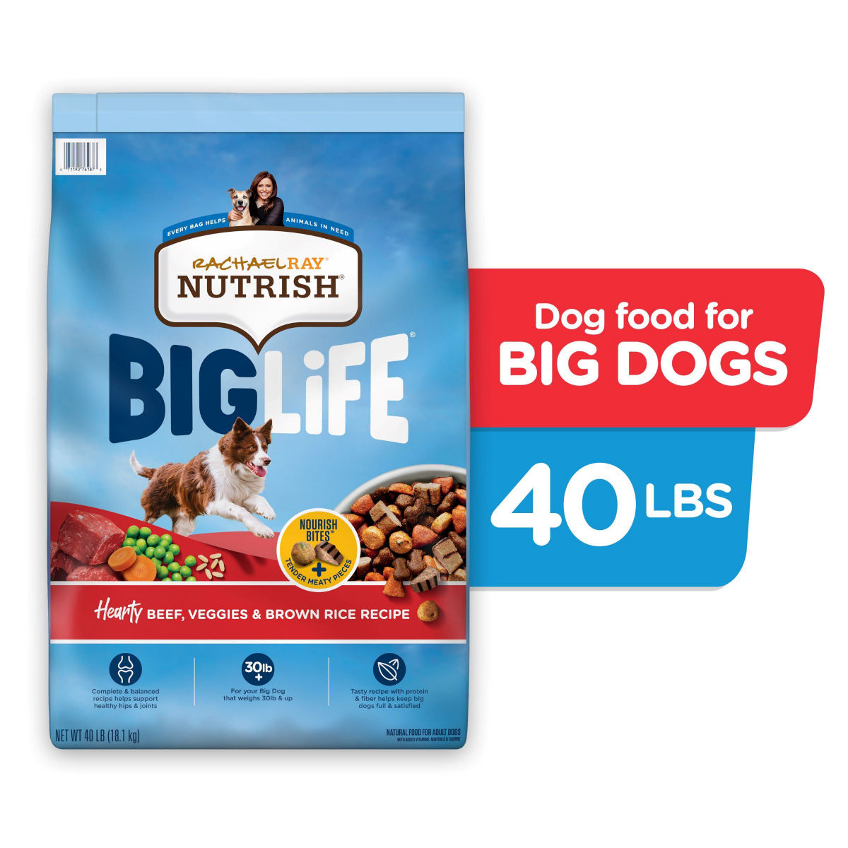 slide 1 of 29, Rachael Ray Nutrish Big Life Hearty Beef, Veggies & Brown Rice Recipe Dry Dog Food, 40 lb. Bag, 640 oz