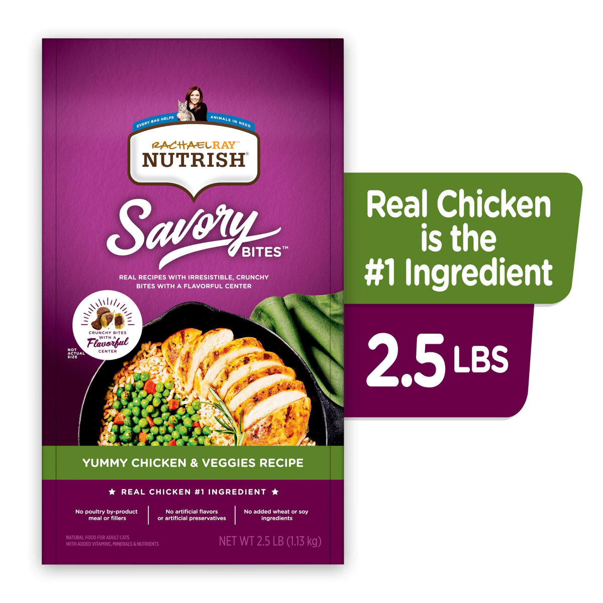 slide 1 of 29, Rachael Ray Nutrish Savory Bites Yummy Chicken & Veggies Recipe Dry Cat Food, 2.5 lb. Bag, 40 oz