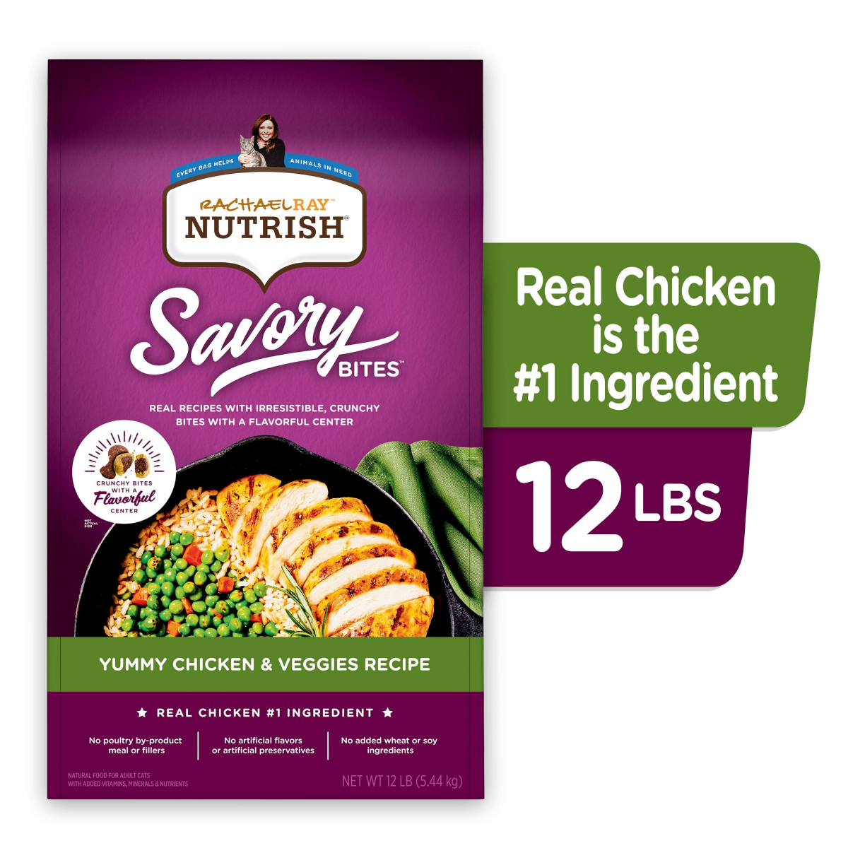 slide 1 of 29, Rachael Ray Nutrish Savory Bites Yummy Chicken & Veggies Recipe Dry Cat Food, 12 lb. Bag, 192 oz